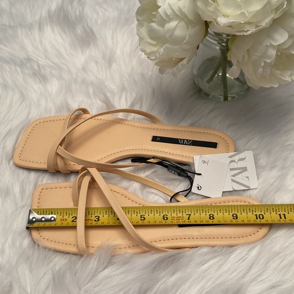 Zara New Flat Squared Toe Yellow Nude Sandals, size 9, nwt - Picture 6 of 6